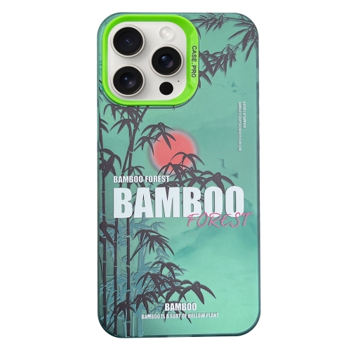 

For iPhone 14 Pro Creative Oil Painting Colorful Sunset Scenery TPU + PC Shockproof Phone Case(Green Bamboo)