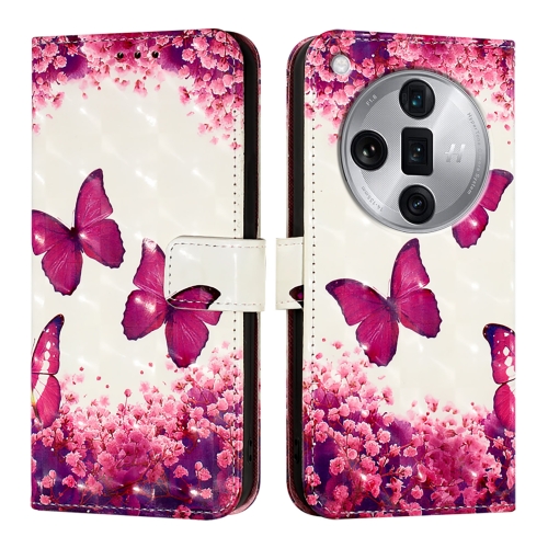 

For OPPO Find X7 Ultra 3D Painting Horizontal Flip Leather Phone Case(Rose Butterfly)