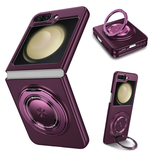 

For Samsung Galaxy Z Flip3 5G 360 Degree Rotating Holder MagSafe PC Full Coverage Shockproof Phone Case(Purple)