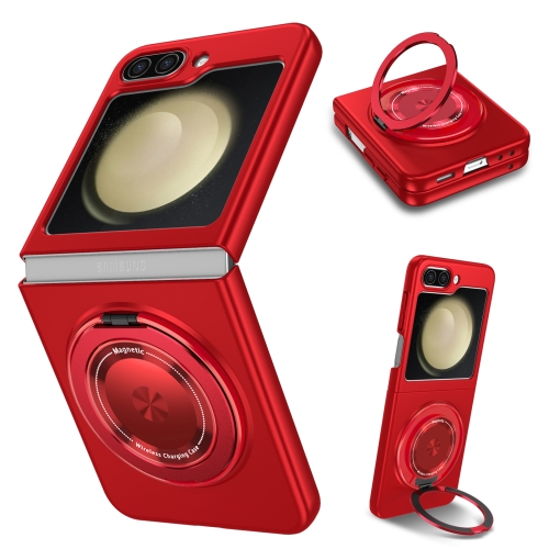

For Samsung Galaxy Z Flip4 5G 360 Degree Rotating Holder MagSafe PC Full Coverage Shockproof Phone Case(Red)