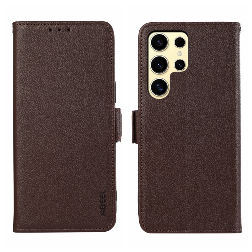 

For Samsung Galaxy S24 Ultra 5G ABEEL Side-Magnetic Litchi Pattern Leather RFID Phone Case(Brown)