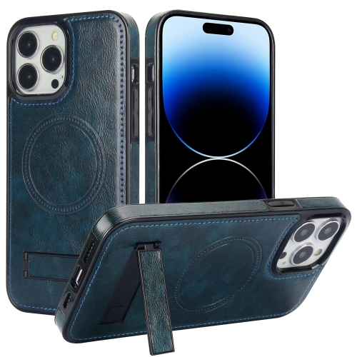 

For iPhone 14 Pro Retro Leather Invisible Stand MagSafe Phone Case(Blue)