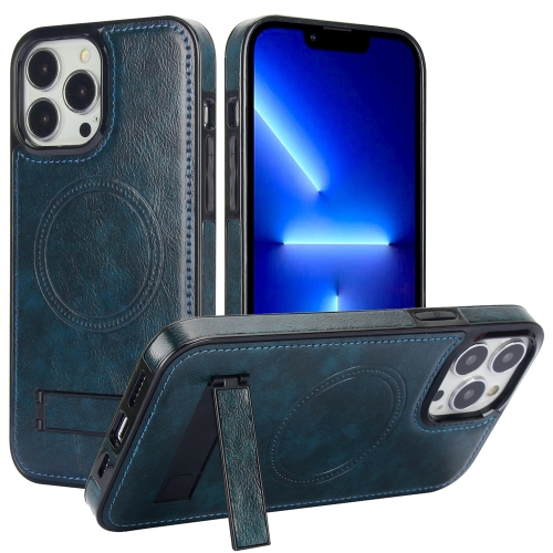 

For iPhone 13 Pro Retro Leather Invisible Stand MagSafe Phone Case(Blue)