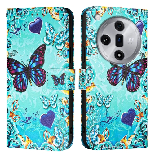 

For OPPO Find X7 Colored Drawing Pattern Plain Weave Leather Phone Case(Caring Butterfly)
