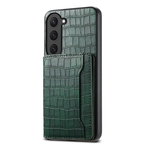 

For Samsung Galaxy S23 5G Crocodile Texture Card Bag Design Full Coverage Phone Case(Green)