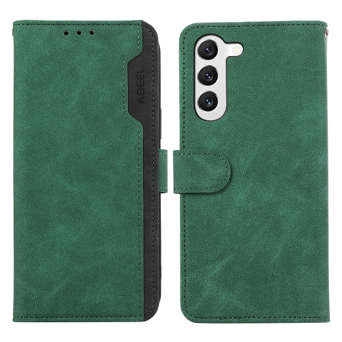 

For Samsung Galaxy S22+ 5G ABEEL Color Block Magnetic RFID Leather Phone Case(Green-Black)
