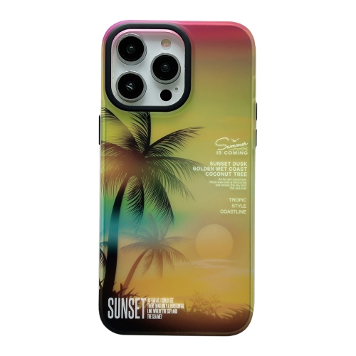

For iPhone 13 Pro Max SUNSET Coconut Tree Dual-side Laminating Laser Phone Case(Yellow)