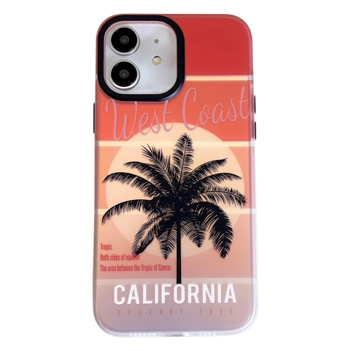 

For iPhone 12 Beach Coconut Dual-side Laminating Laser Frosted Phone Case(Red Yellow)