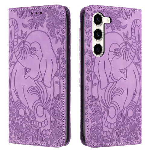 

For Samsung Galaxy S23 5G Retro Elephant Embossed Leather Phone Case(Purple)