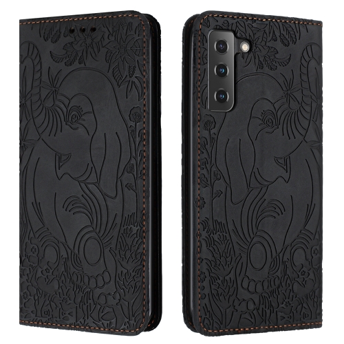 

For Samsung Galaxy S21+ 5G Retro Elephant Embossed Leather Phone Case(Black)