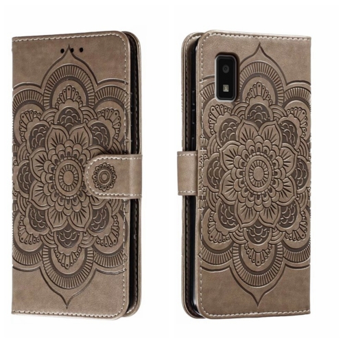 

For Sharp Aquos Wish Sun Mandala Embossing Pattern Phone Leather Case(Grey)