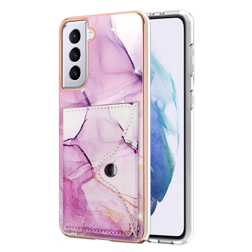 

For Samsung Galaxy S21 5G Marble Pattern IMD Card Slot Phone Case(Pink Purple Gold)