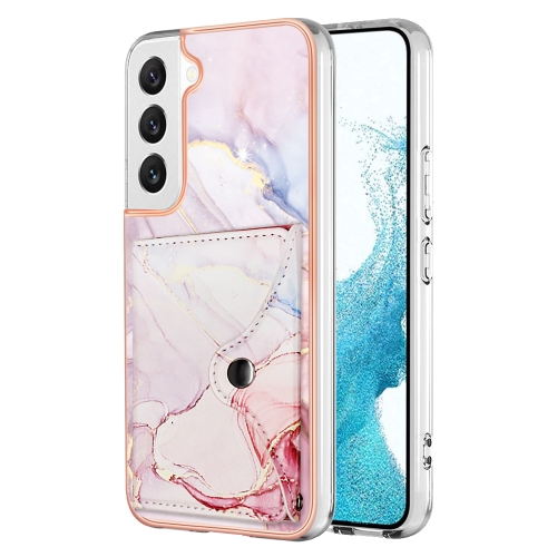 

For Samsung Galaxy S22 5G Marble Pattern IMD Card Slot Phone Case(Rose Gold)