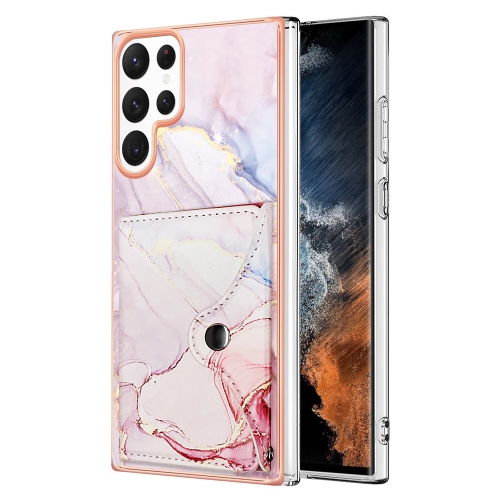 

For Samsung Galaxy S22 Ultra 5G Marble Pattern IMD Card Slot Phone Case(Rose Gold)
