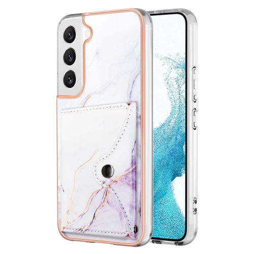 

For Samsung Galaxy S23+ 5G Marble Pattern IMD Card Slot Phone Case(White Purple)