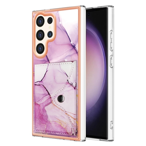 

For Samsung Galaxy S23 Ultra 5G Marble Pattern IMD Card Slot Phone Case(Pink Purple Gold)