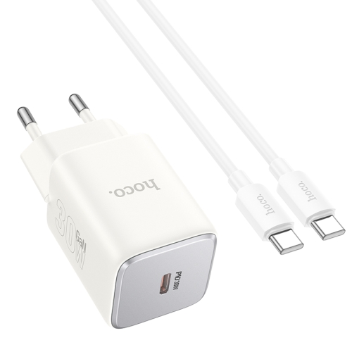 

hoco N43 Vista PD30W Single Port Type-C Charger with Type-C to Type-C Cable, EU Plug(White)
