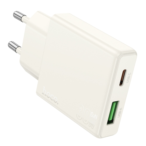 

hoco N45 Biscuit PD30W Type-C + QC3.0 USB Charger, EU Plug(White)