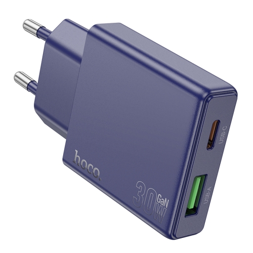

hoco N45 Biscuit PD30W Type-C + QC3.0 USB Charger, EU Plug(Blue)