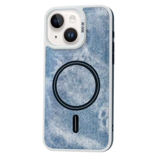 

For iPhone 15 Contrast Color Denim MagSafe Magnetic Phone Case(Blue)