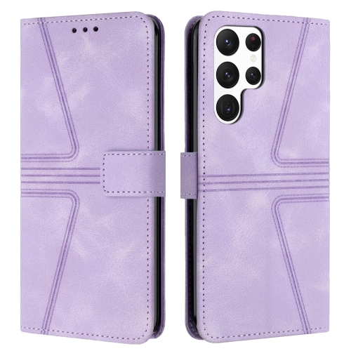 

For Samsung Galaxy S22 Ultra 5G Triangle Solid Color Leather Phone Case(Purple)