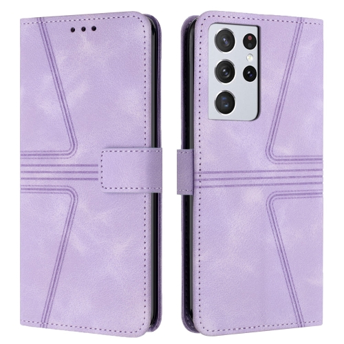 

For Samsung Galaxy S21 Ultra 5G Triangle Solid Color Leather Phone Case(Purple)