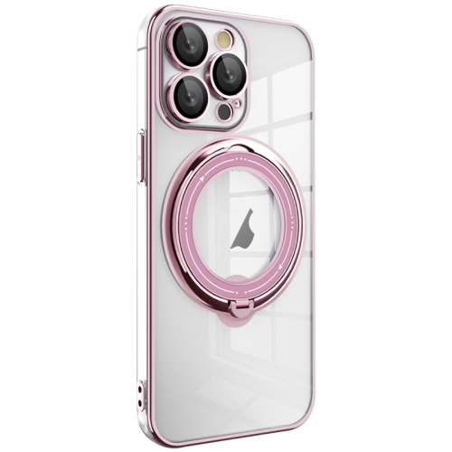 

For iPhone 15 Pro Electroplating MagSafe 360 Degree Rotation Holder Shockproof Phone Case(Pink)