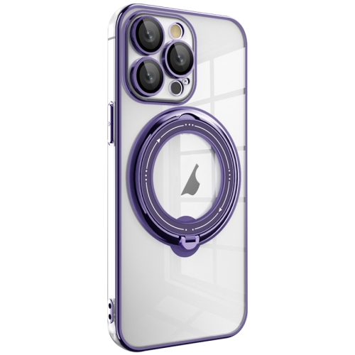 

For iPhone 14 Pro Max Electroplating MagSafe 360 Degree Rotation Holder Shockproof Phone Case(Dark Purple)
