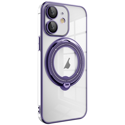 

For iPhone 12 Electroplating MagSafe 360 Degree Rotation Holder Shockproof Phone Case(Dark Purple)