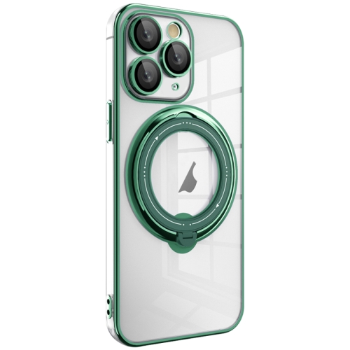 

For iPhone 11 Pro Max Electroplating MagSafe 360 Degree Rotation Holder Shockproof Phone Case(Dark Green)