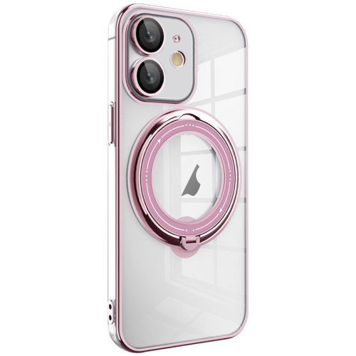 

For iPhone 11 Electroplating MagSafe 360 Degree Rotation Holder Shockproof Phone Case(Pink)