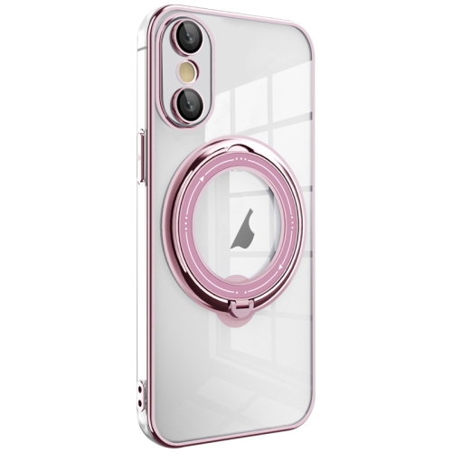 

For iPhone XS / X Electroplating MagSafe 360 Degree Rotation Holder Shockproof Phone Case(Pink)