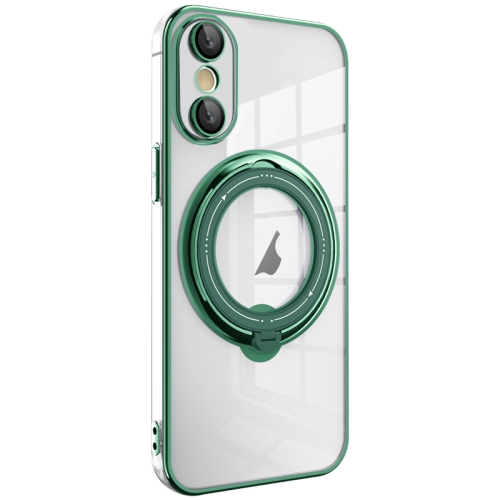

For iPhone XS Max Electroplating MagSafe 360 Degree Rotation Holder Shockproof Phone Case(Dark Green)