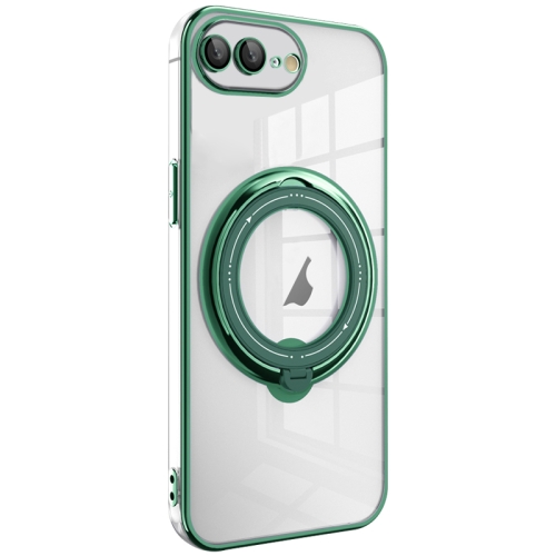 

For iPhone 8 Plus / 7 Plus Electroplating MagSafe 360 Degree Rotation Holder Shockproof Phone Case(Dark Green)