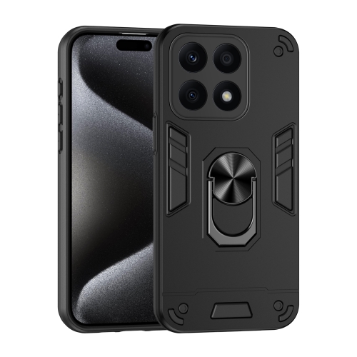 

For Honor X8b Shockproof Metal Ring Holder Phone Case(Black)