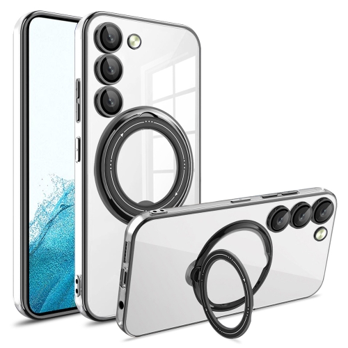 

For Samsung Galaxy S22 Electroplating MagSafe 360 Degree Rotation Holder Shockproof Phone Case(Black)