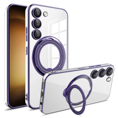 

For Samsung Galaxy S23 Electroplating MagSafe 360 Degree Rotation Holder Shockproof Phone Case(Dark Purple)