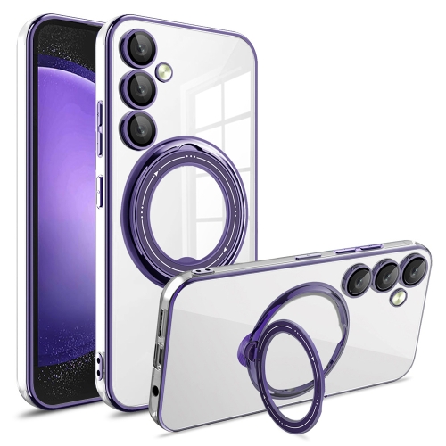 

For Samsung Galaxy S23 FE 5G Electroplating MagSafe 360 Degree Rotation Holder Shockproof Phone Case(Dark Purple)