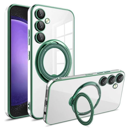 

For Samsung Galaxy S23 FE 5G Electroplating MagSafe 360 Degree Rotation Holder Shockproof Phone Case(Dark Green)