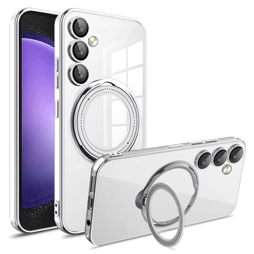 

For Samsung Galaxy S23 FE 5G Electroplating MagSafe 360 Degree Rotation Holder Shockproof Phone Case(Silver)