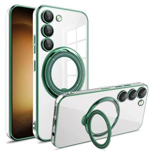 

For Samsung Galaxy S23+ Electroplating MagSafe 360 Degree Rotation Holder Shockproof Phone Case(Dark Green)
