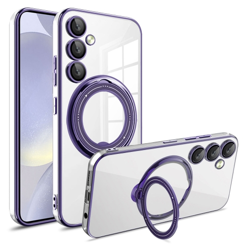 

For Samsung Galaxy S24 Electroplating MagSafe 360 Degree Rotation Holder Shockproof Phone Case(Dark Purple)