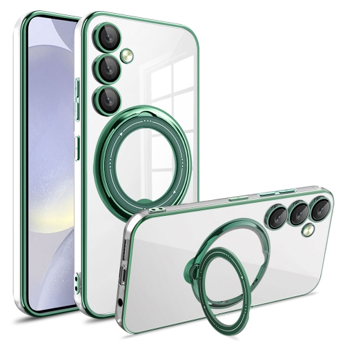 

For Samsung Galaxy S24+ Electroplating MagSafe 360 Degree Rotation Holder Shockproof Phone Case(Dark Green)