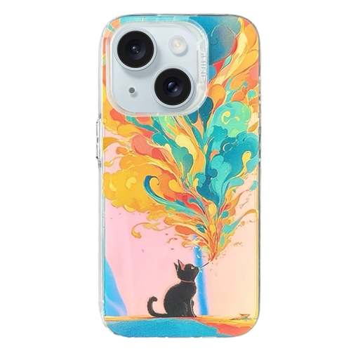 

For iPhone 15 Laser Cat PC Shockproof Phone Case(White)