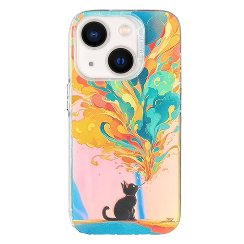 

For iPhone 14 Laser Cat PC Shockproof Phone Case(White)