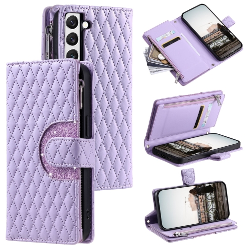 

For Samsung Galaxy S22+ 5G Glitter Lattice Zipper Wallet Leather Phone Case(Purple)