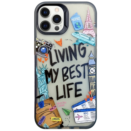 

For iPhone 12 Pro Max Colorful Painting TPU + PC Phone Case(Travel Tags)