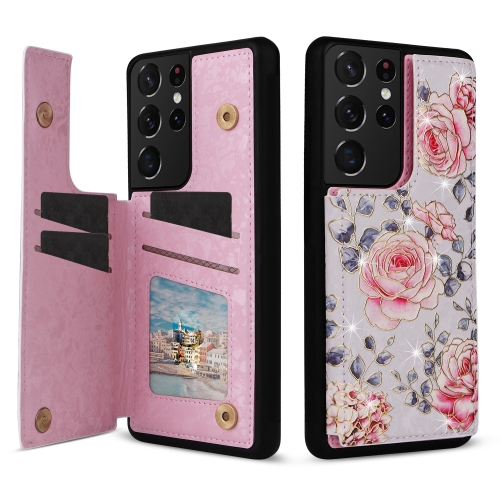 

For Samsung Galaxy S21 Ultra 5G Printed Double Buckle RFID Anti-theft Phone Case(Pastoral Rose)