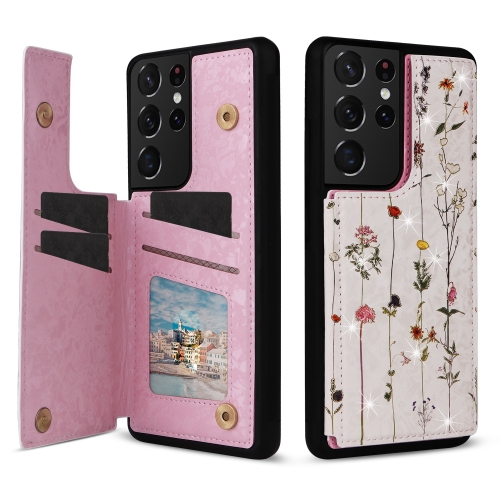 

For Samsung Galaxy S21 Ultra 5G Printed Double Buckle RFID Anti-theft Phone Case(Dried Flower World)