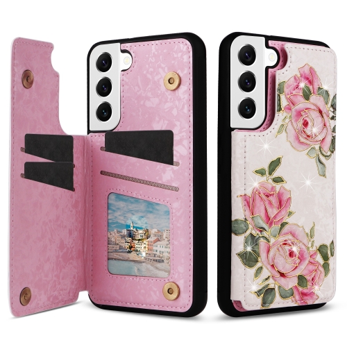 

For Samsung Galaxy S22 5G Printed Double Buckle RFID Anti-theft Phone Case(Rose)